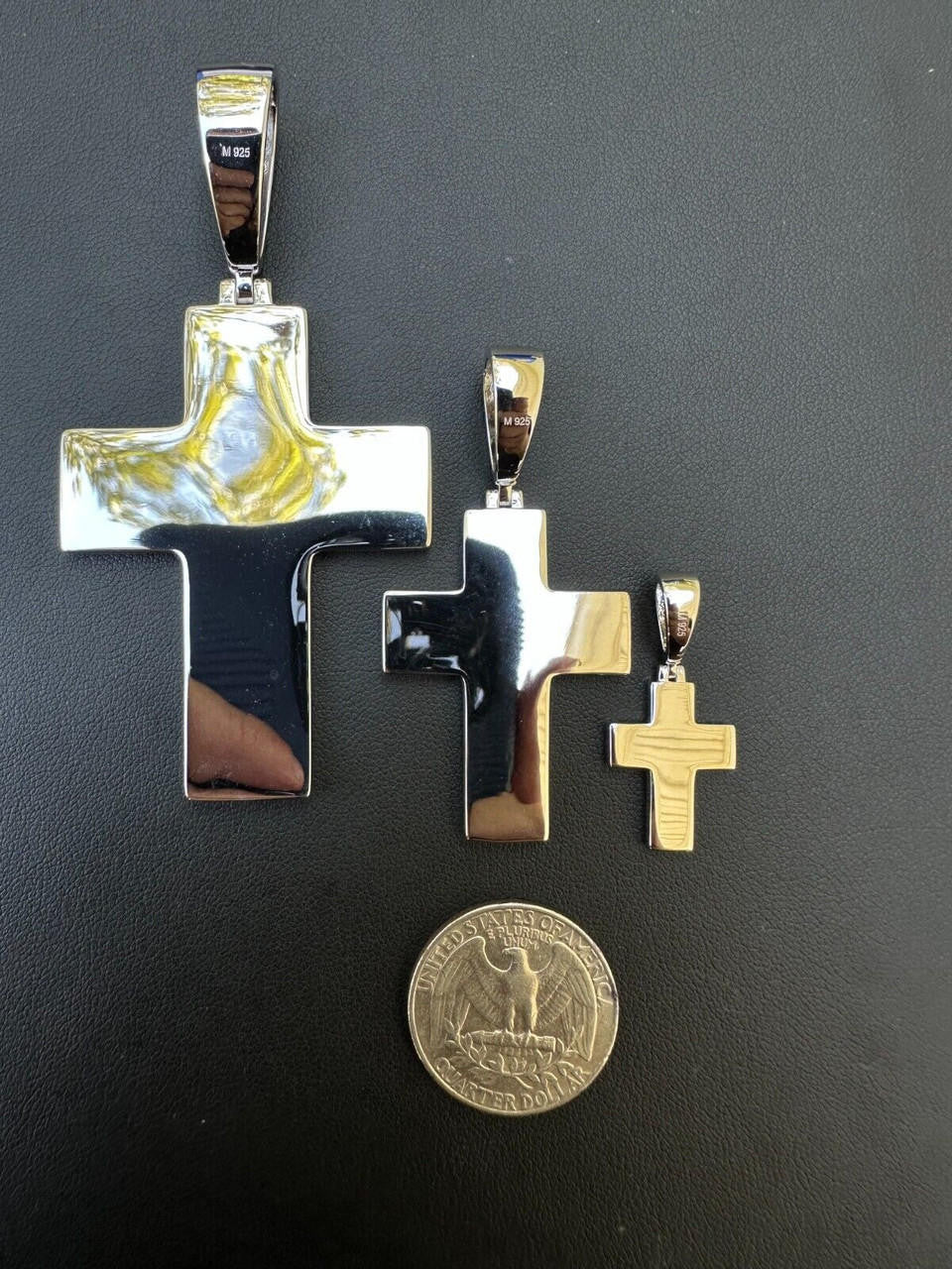 MOISSANITE Cross Light Blue Enamel Pendant - 925 Silver - 3 Sizes - 1.25"-2.75"