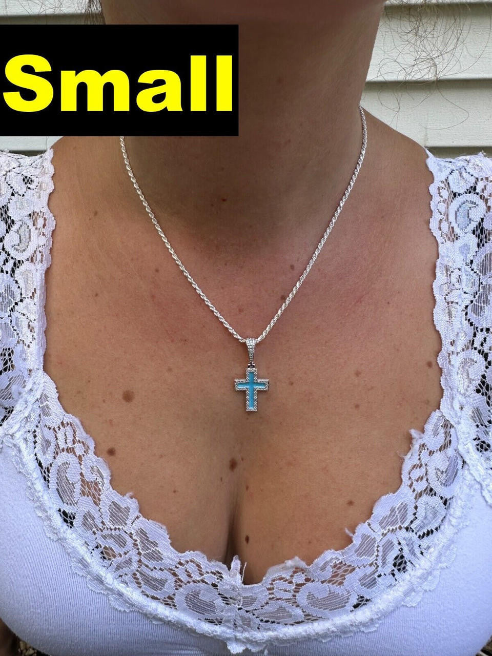 MOISSANITE Cross Light Blue Enamel Pendant - 925 Silver - 3 Sizes - 1.25"-2.75"