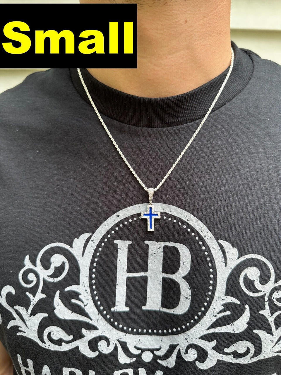 MOISSANITE Cross Navy Blue Enamel Pendant - 925 Silver - 3 Sizes - 1.25"-2.75"