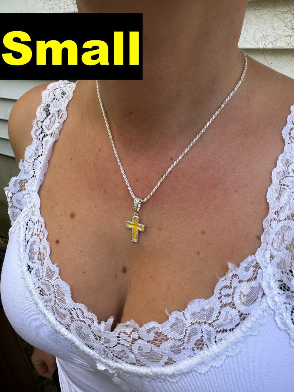 MOISSANITE Cross Yellow Enamel Pendant - 925 Silver - 3 Sizes - 1.25"-2.75"