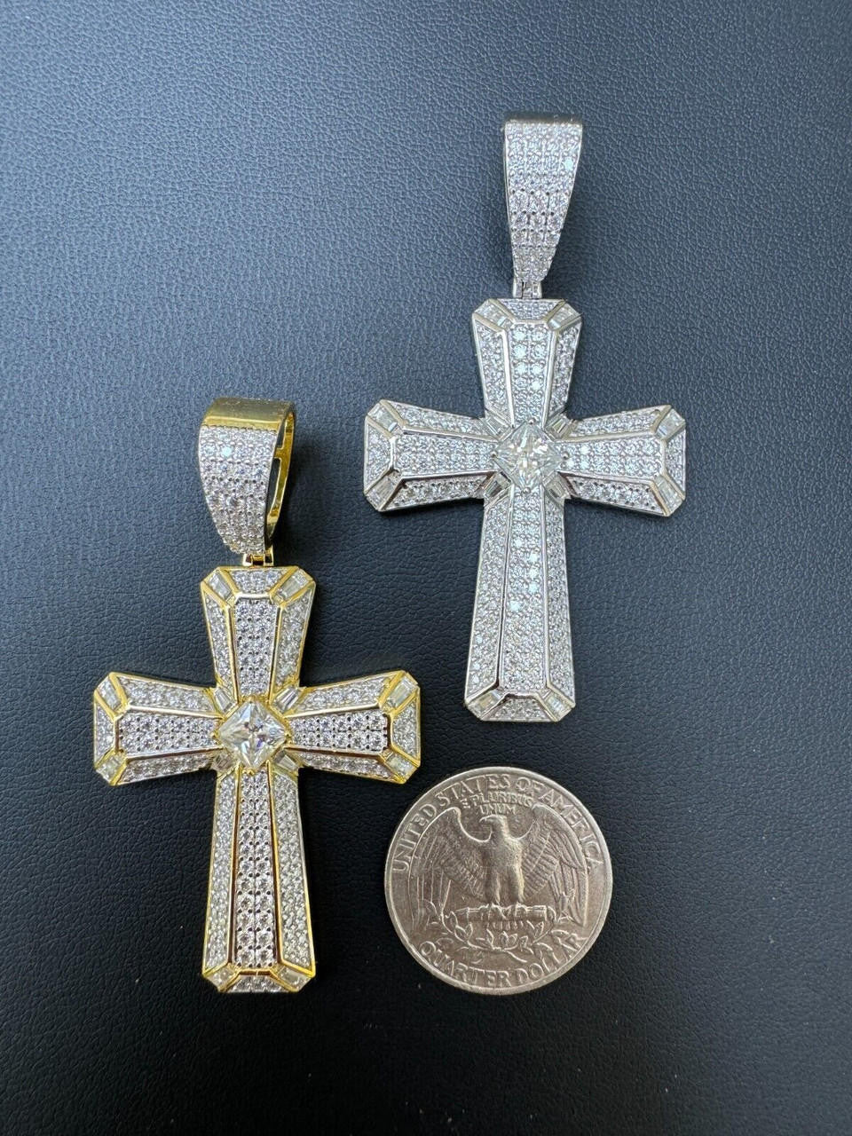 MOISSANITE Iced Out Spiritual Cross  Pendant - 14k Gold Vermeil or 925 Silver - Large 2.5"