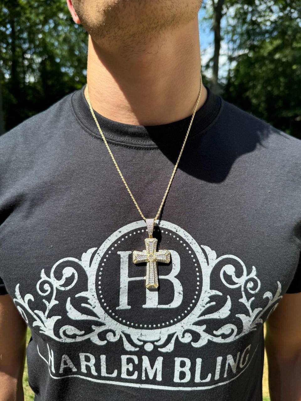 MOISSANITE Iced Out Spiritual Cross  Pendant - 14k Gold Vermeil or 925 Silver - Large 2.5"