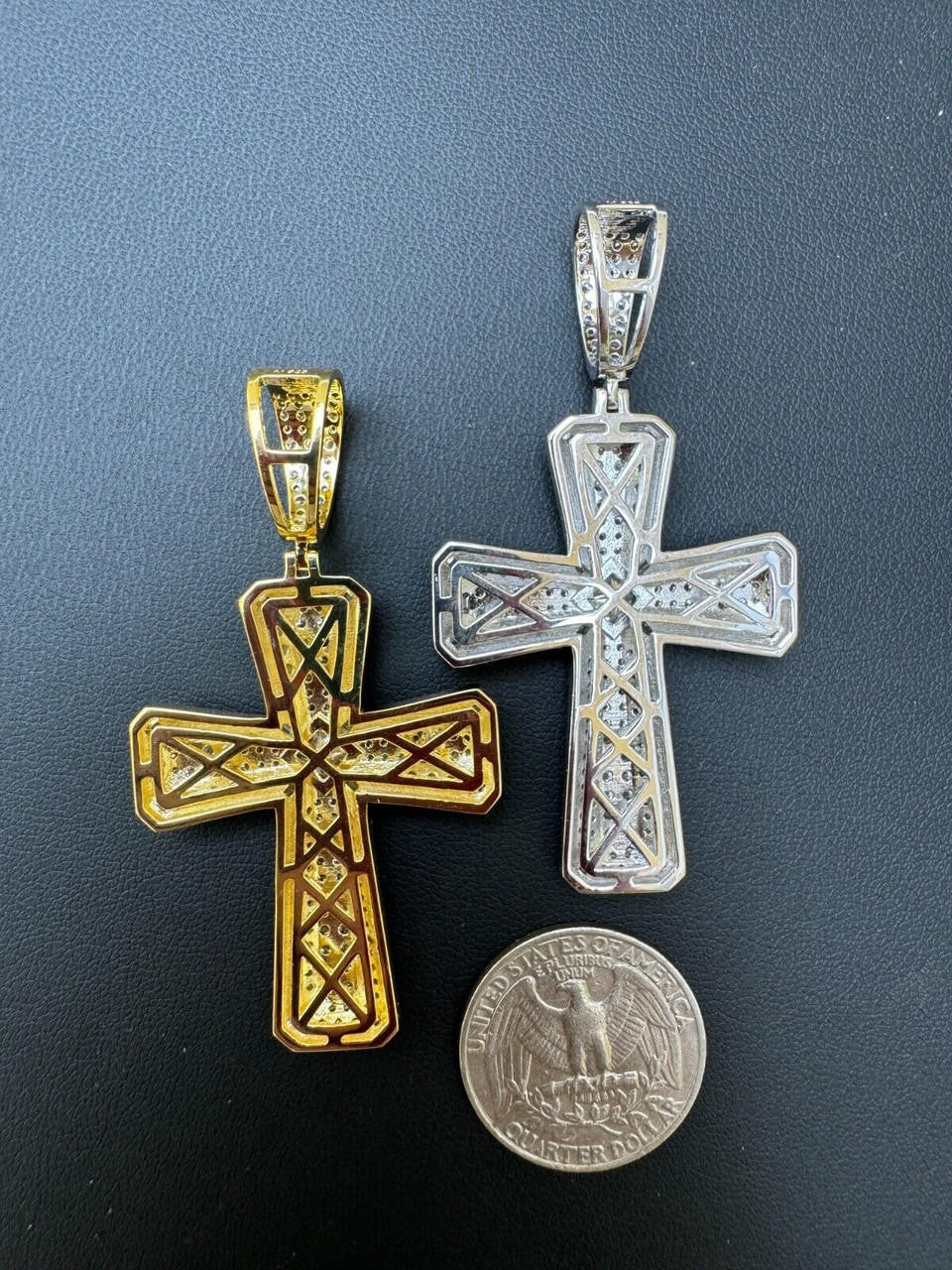 MOISSANITE Iced Out Spiritual Cross  Pendant - 14k Gold Vermeil or 925 Silver - Large 2.5"