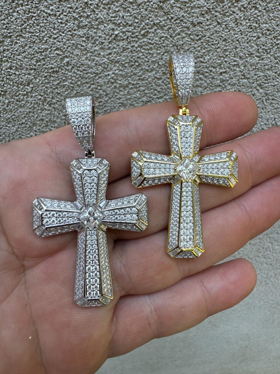 MOISSANITE Iced Out Spiritual Cross  Pendant - 14k Gold Vermeil or 925 Silver - Large 2.5"