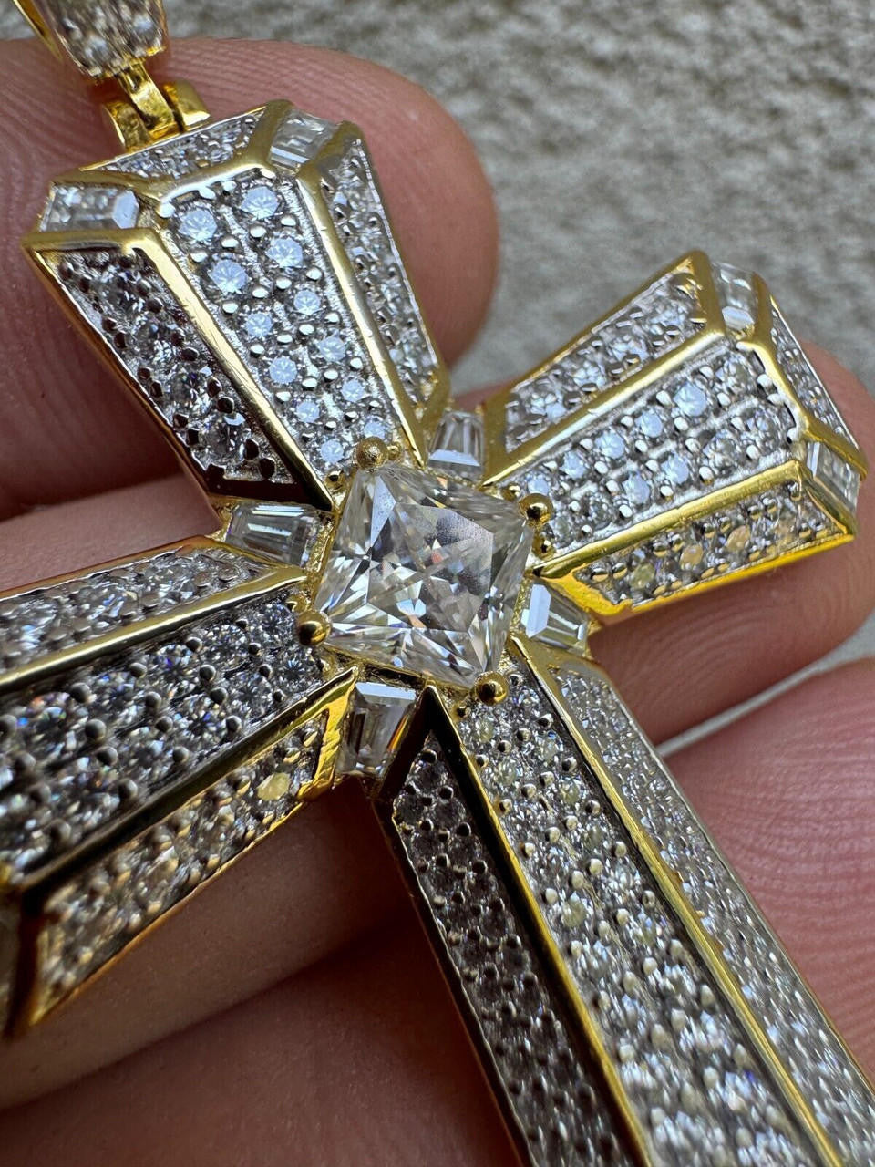 MOISSANITE Iced Out Spiritual Cross  Pendant - 14k Gold Vermeil or 925 Silver - Large 2.5"