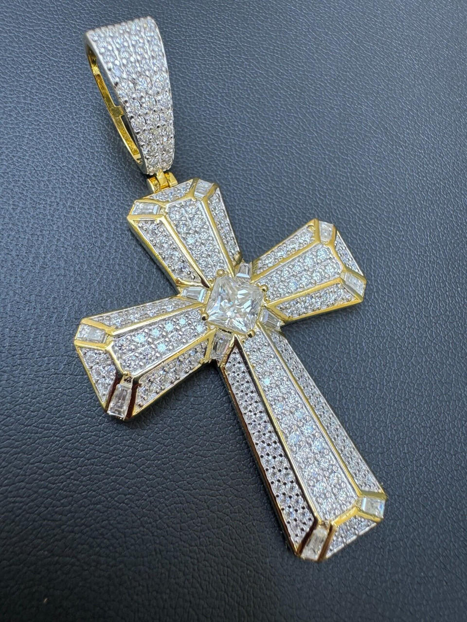 MOISSANITE Iced Out Spiritual Cross  Pendant - 14k Gold Vermeil or 925 Silver - Large 2.5"
