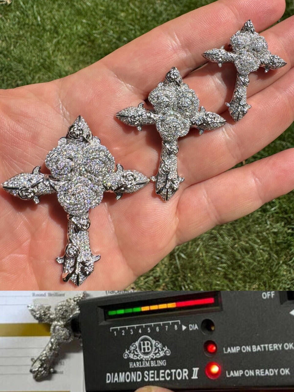 MOISSANITE Crown of Thorns Cross Pendant - 925 Silver  - 3 Sizes 1.5"-2.5"