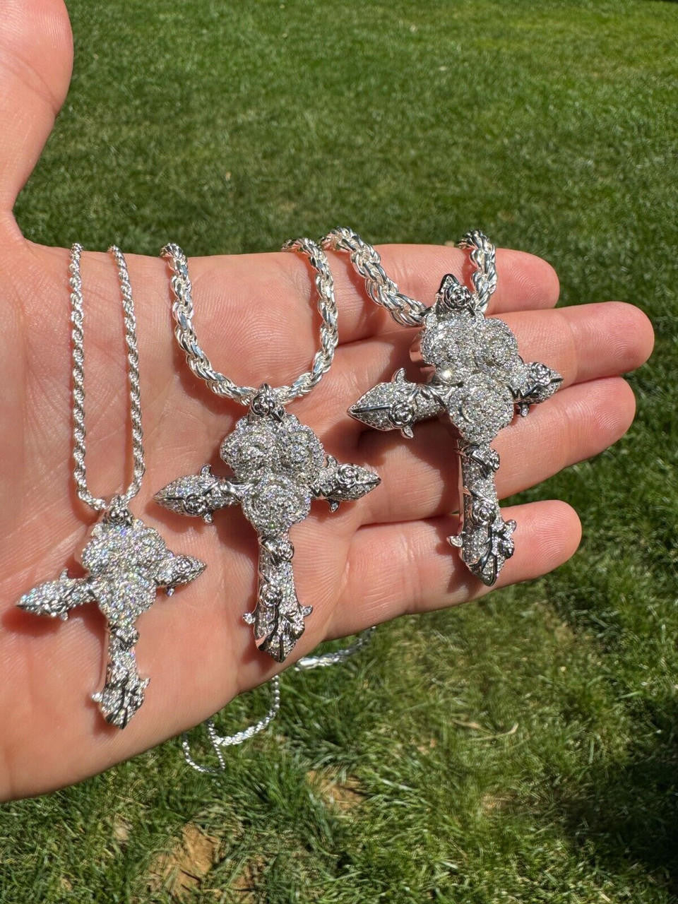 MOISSANITE Crown of Thorns Cross Pendant - 925 Silver  - 3 Sizes 1.5"-2.5"
