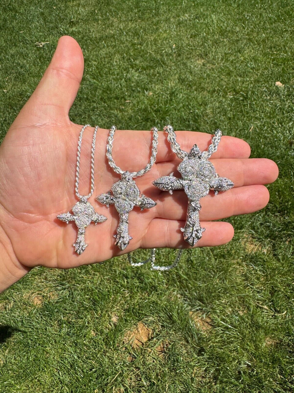 MOISSANITE Crown of Thorns Cross Pendant - 925 Silver  - 3 Sizes 1.5"-2.5"