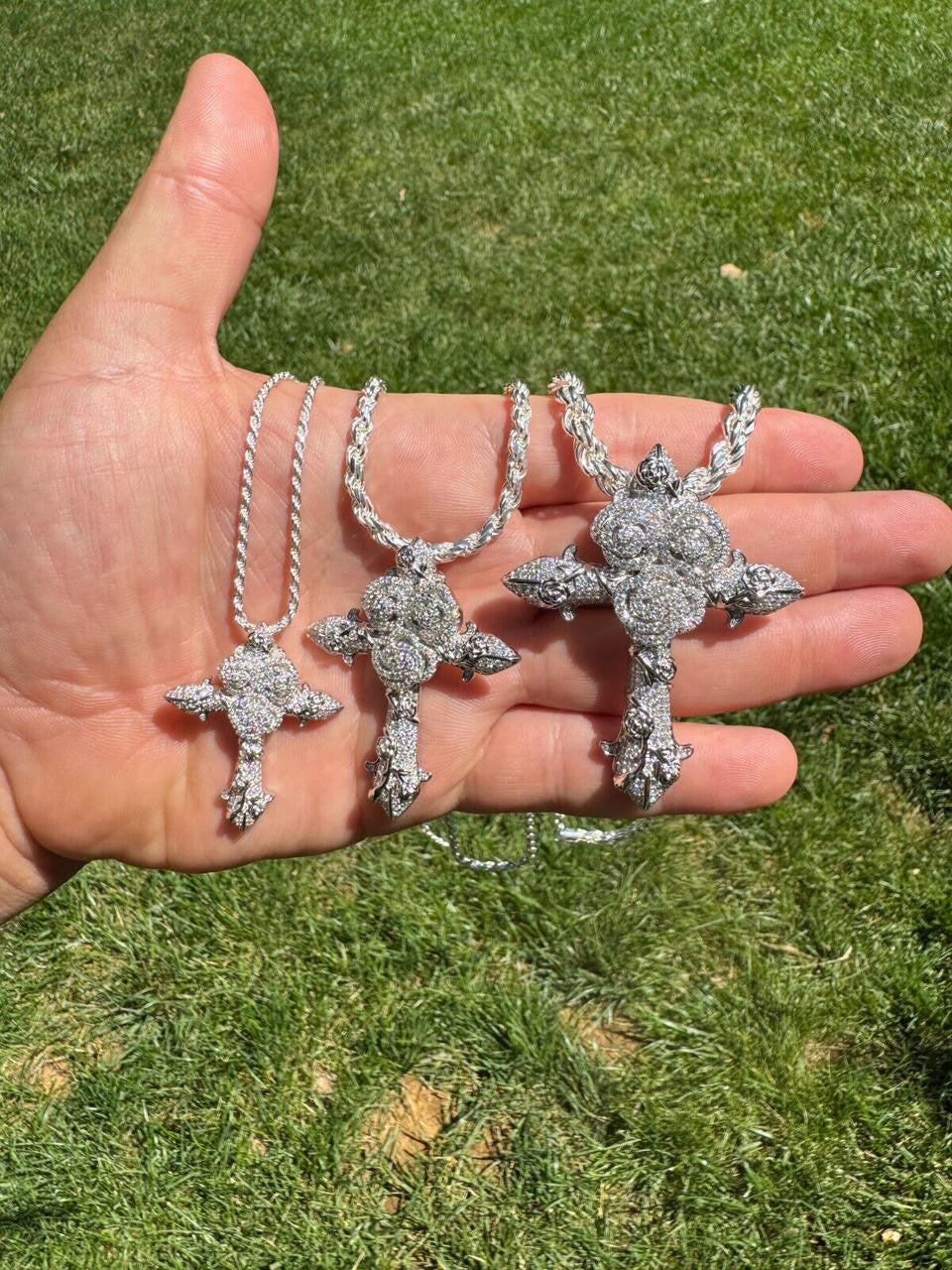 MOISSANITE Crown of Thorns Cross Pendant - 925 Silver  - 3 Sizes 1.5"-2.5"