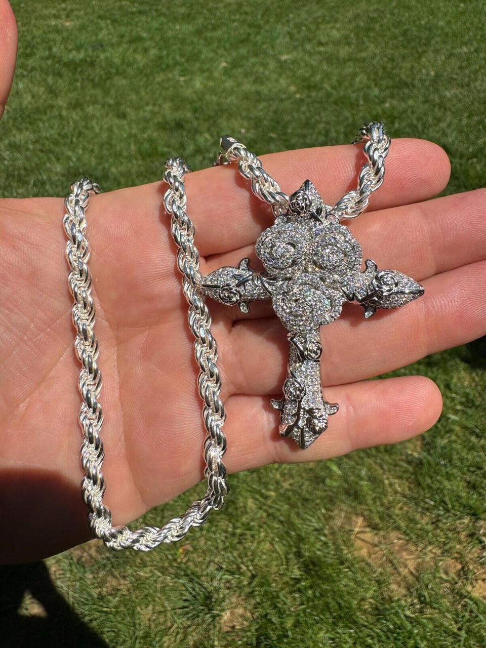 MOISSANITE Crown of Thorns Cross Pendant - 925 Silver  - 3 Sizes 1.5"-2.5"