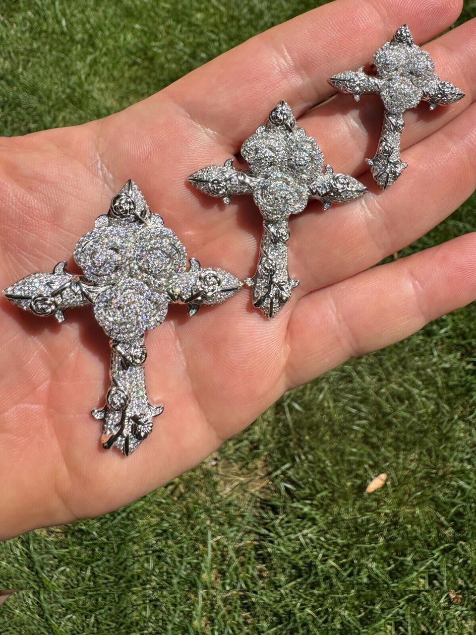 MOISSANITE Crown of Thorns Cross Pendant - 925 Silver  - 3 Sizes 1.5"-2.5"
