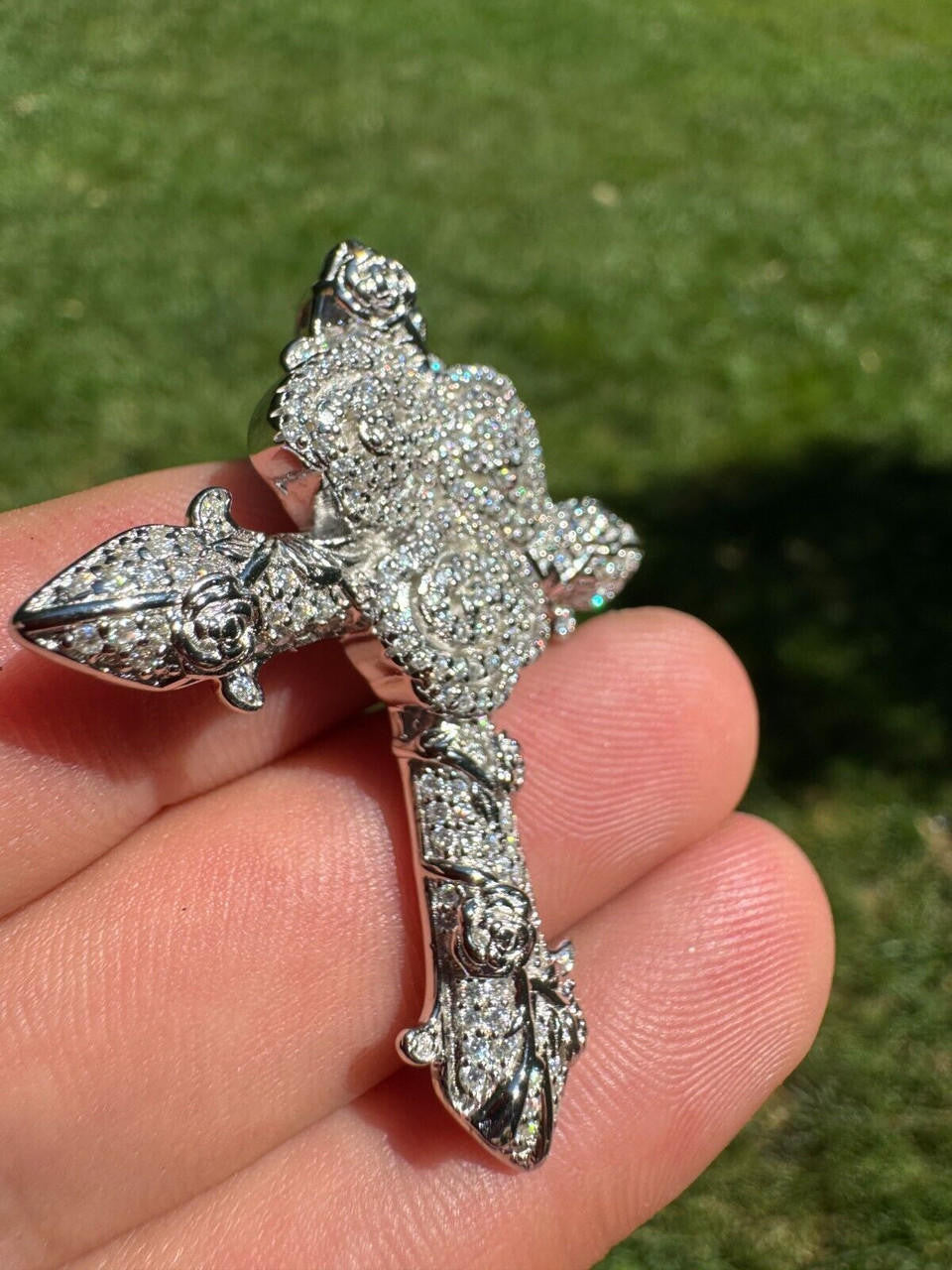MOISSANITE Crown of Thorns Cross Pendant - 925 Silver  - 3 Sizes 1.5"-2.5"