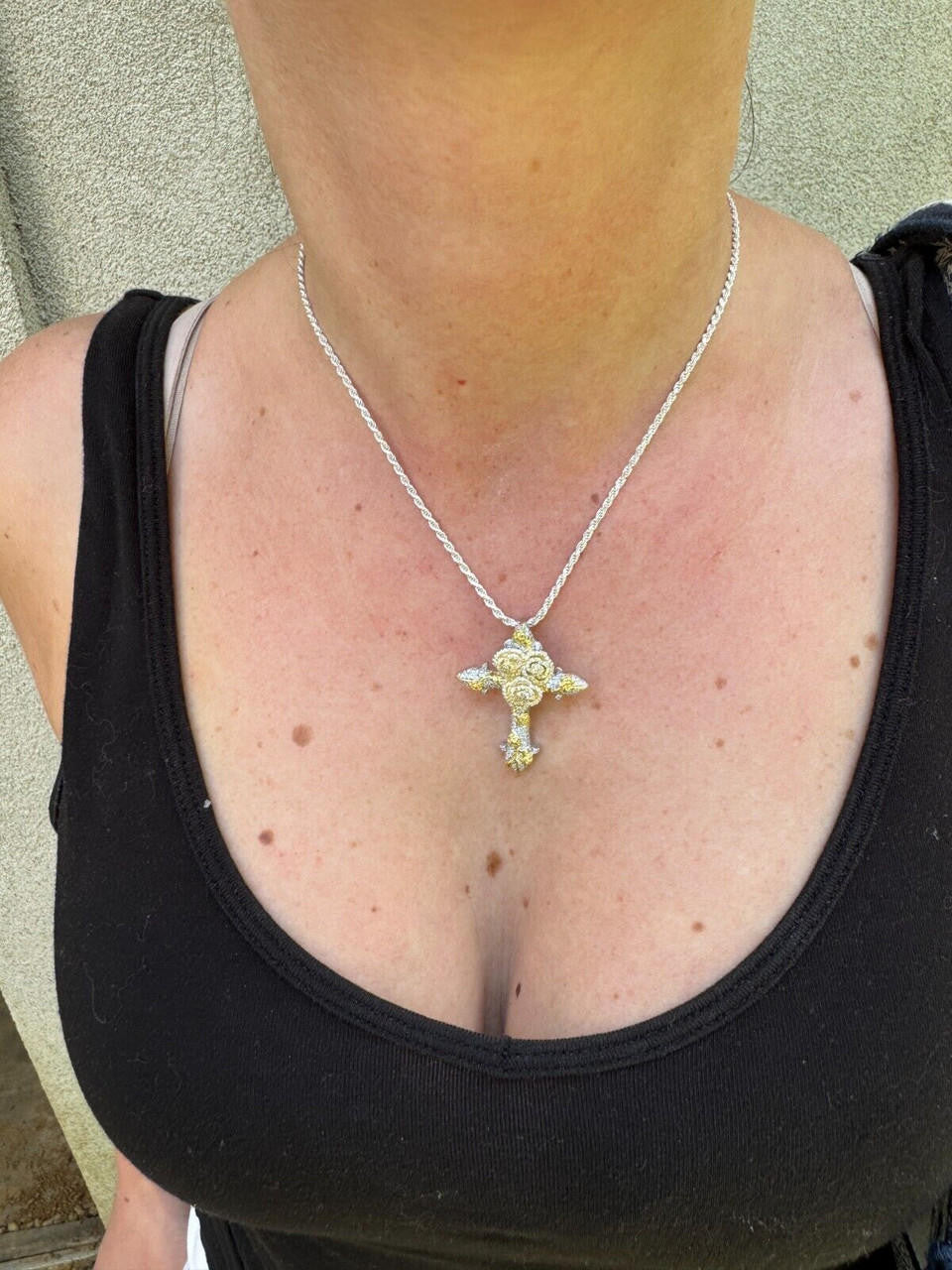 MOISSANITE Crown of Thorns Cross Pendant - 14k Gold Vermeil 925 Silver  - 3 Sizes 1.5"-2.5"