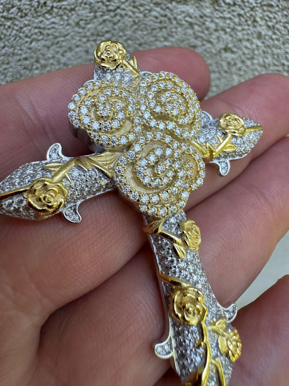 MOISSANITE Crown of Thorns Cross Pendant - 14k Gold Vermeil 925 Silver  - 3 Sizes 1.5"-2.5"