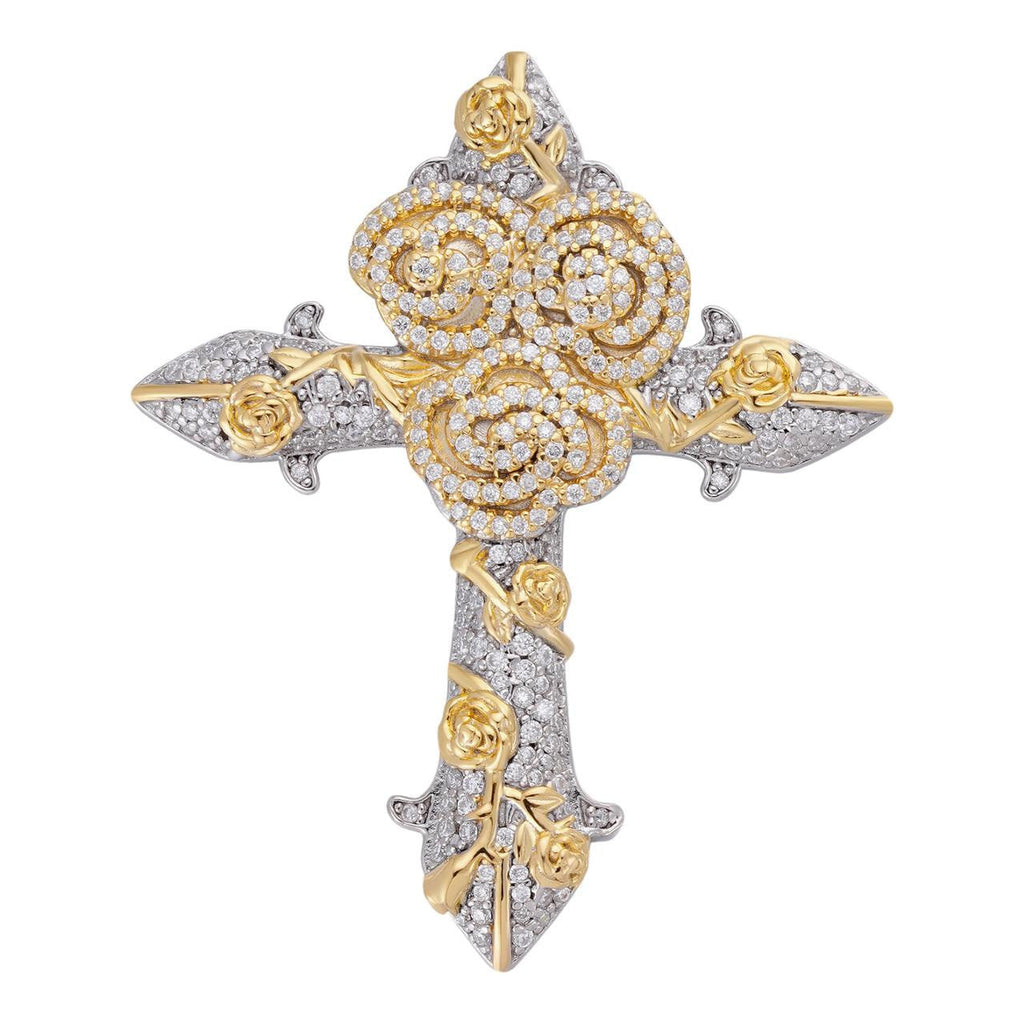 MOISSANITE Crown of Thorns Cross Pendant - 14k Gold Vermeil 925 Silver  - 3 Sizes 1.5"-2.5"