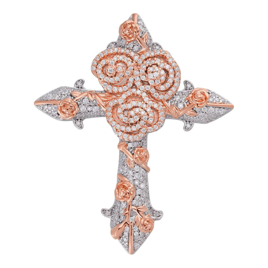 MOISSANITE Crown of Thorns Cross Pendant - 14k Rose Gold Vermeil 925 Silver  - 3 Sizes 1.5"-2.5"