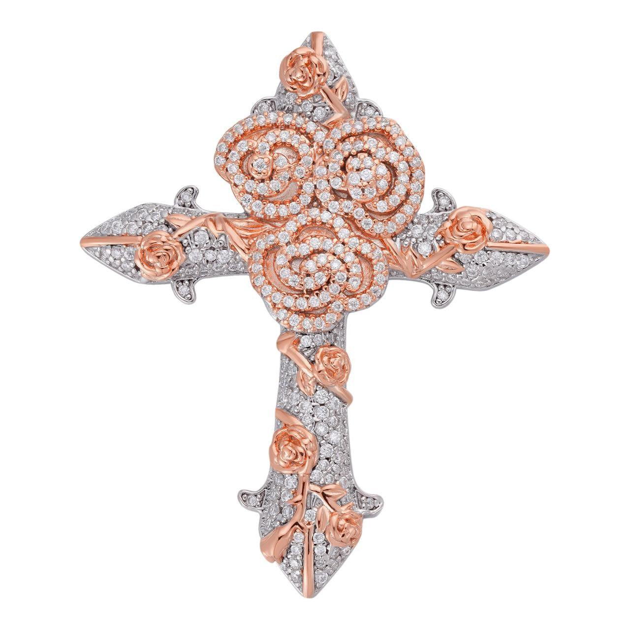 MOISSANITE Crown of Thorns Cross Pendant - 14k Rose Gold Vermeil 925 Silver  - 3 Sizes 1.5"-2.5"