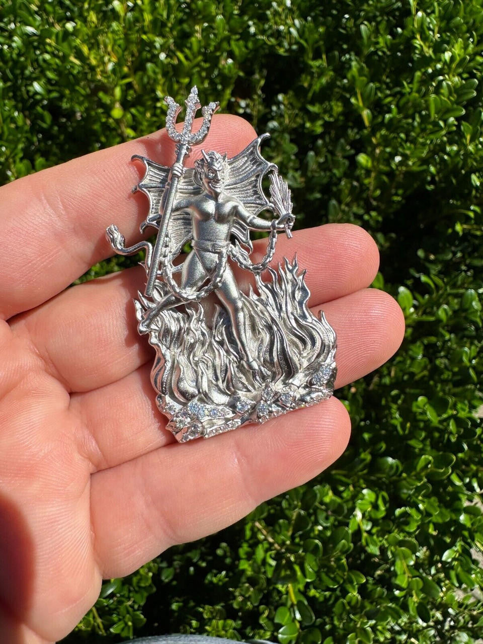 MOISSANITE Devil Satan Pendant - Iced Diablo Demon - 14k Yellow/Rose Gold Vermeil Or 925 Silver  - Large 2.5"