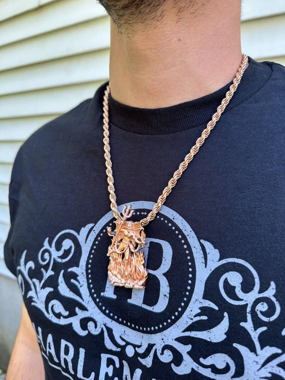 MOISSANITE Devil Satan Pendant - Iced Diablo Demon - 14k Yellow/Rose Gold Vermeil Or 925 Silver  - Large 2.5"