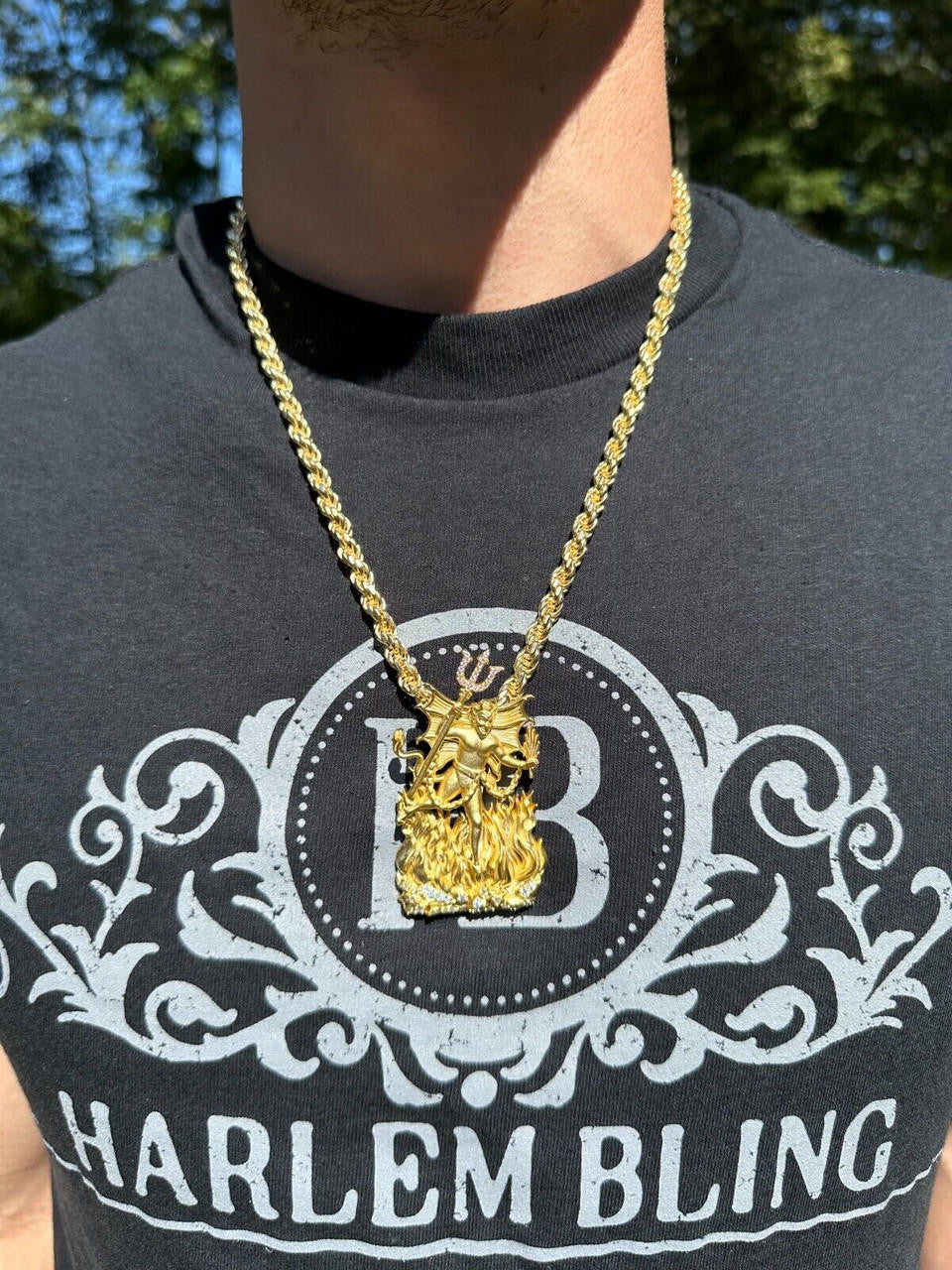 MOISSANITE Devil Satan Pendant - Iced Diablo Demon - 14k Yellow/Rose Gold Vermeil Or 925 Silver  - Large 2.5"