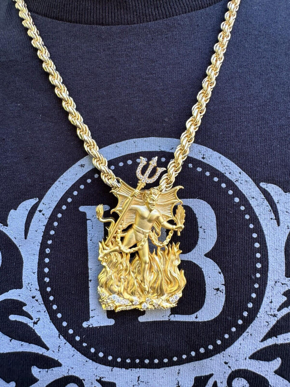 MOISSANITE Devil Satan Pendant - Iced Diablo Demon - 14k Yellow/Rose Gold Vermeil Or 925 Silver  - Large 2.5"