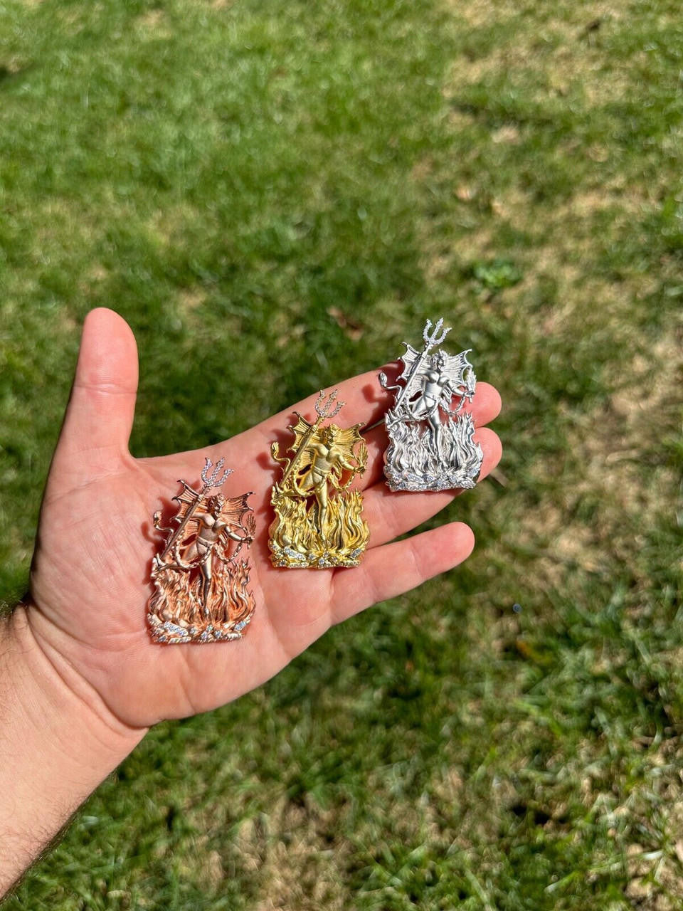 MOISSANITE Devil Satan Pendant - Iced Diablo Demon - 14k Yellow/Rose Gold Vermeil Or 925 Silver  - Large 2.5"