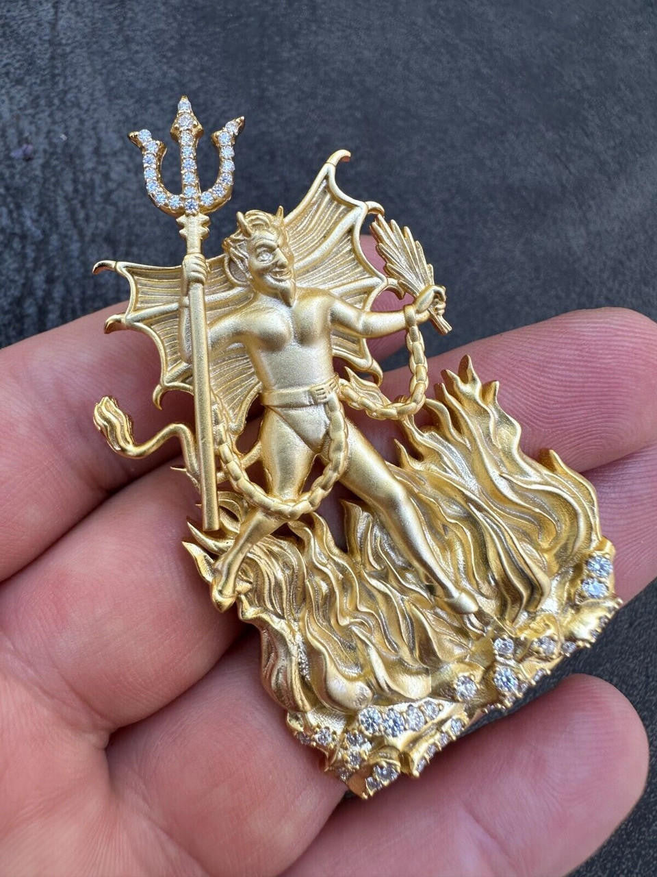 MOISSANITE Devil Satan Pendant - Iced Diablo Demon - 14k Yellow/Rose Gold Vermeil Or 925 Silver  - Large 2.5"