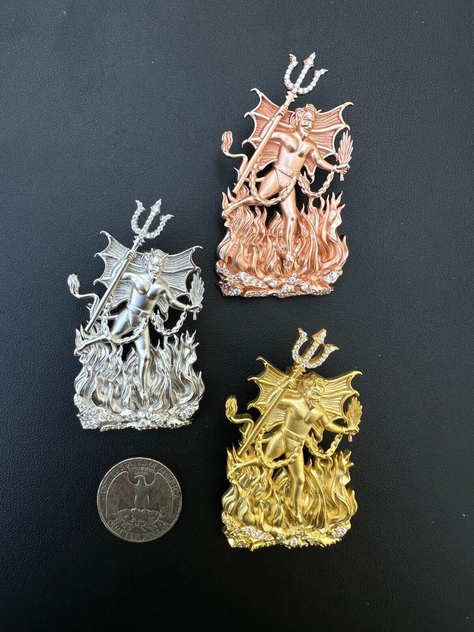 MOISSANITE Devil Satan Pendant - Iced Diablo Demon - 14k Yellow/Rose Gold Vermeil Or 925 Silver  - Large 2.5"
