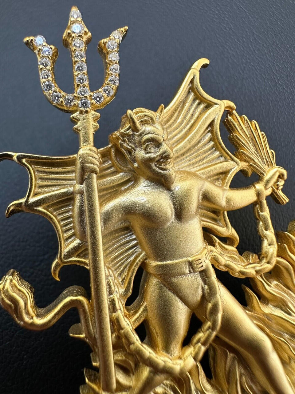 MOISSANITE Devil Satan Pendant - Iced Diablo Demon - 14k Yellow/Rose Gold Vermeil Or 925 Silver  - Large 2.5"