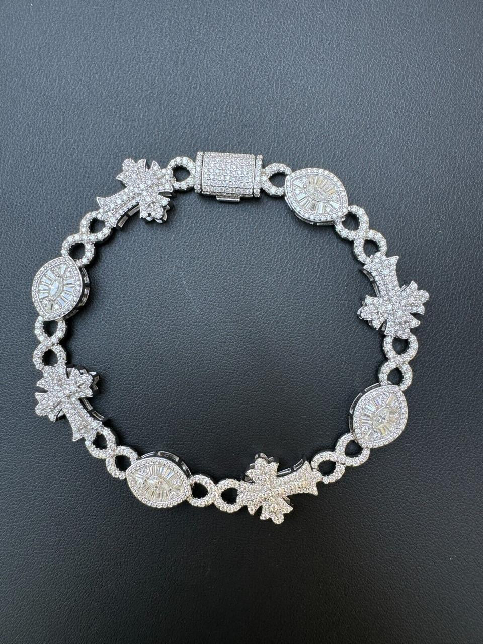 MOISSANITE Eternity Evil Eye Gothic Cross Link Bracelet Iced Out - 925 Silver - 14mm - 7.5"-8.5"