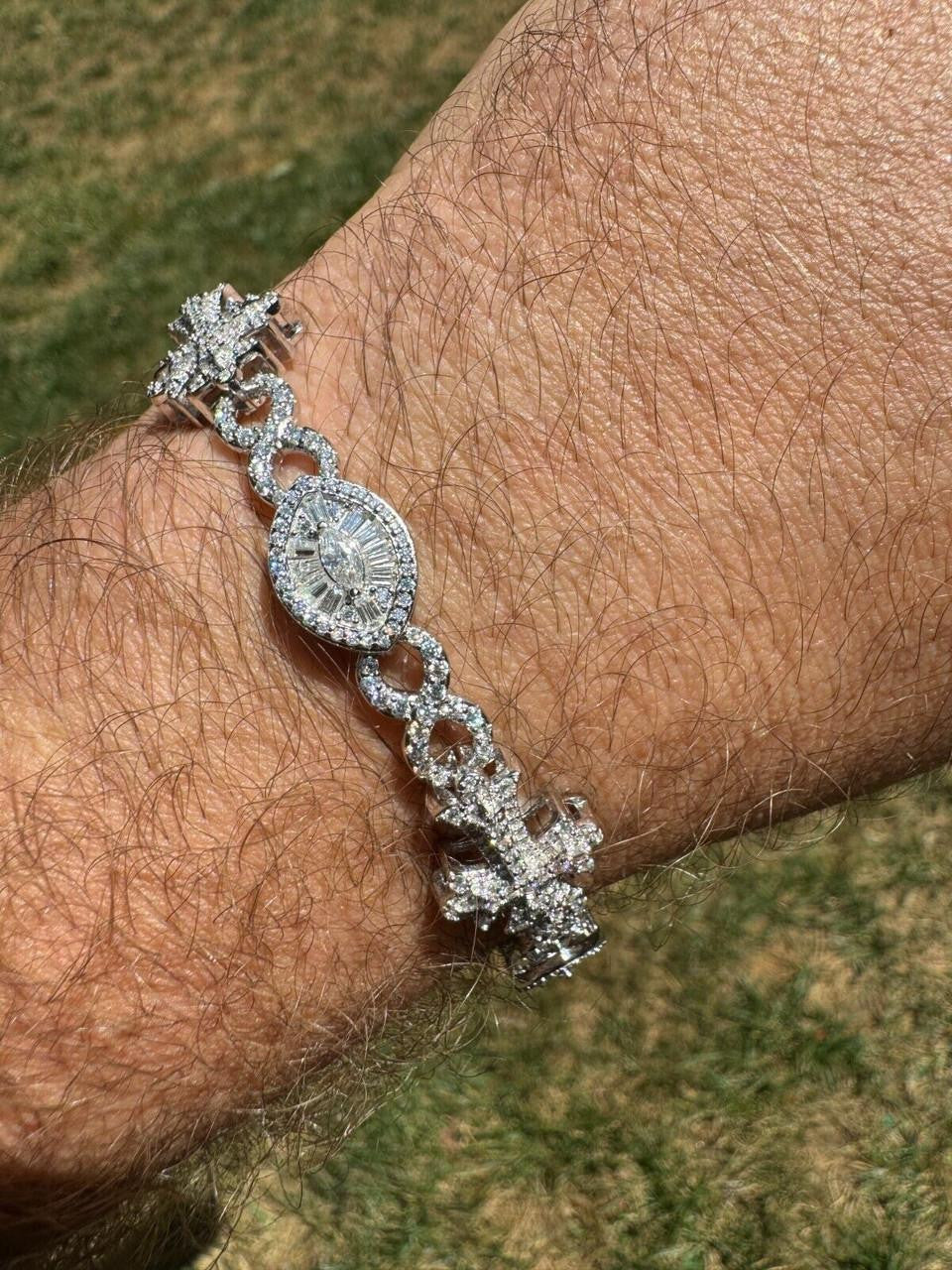 MOISSANITE Eternity Evil Eye Gothic Cross Link Bracelet Iced Out - 925 Silver - 14mm - 7.5"-8.5"