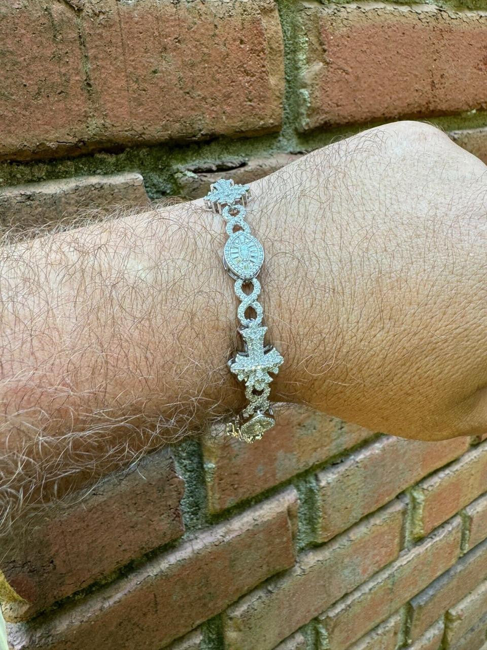 MOISSANITE Eternity Evil Eye Gothic Cross Link Bracelet Iced Out - 925 Silver - 14mm - 7.5"-8.5"