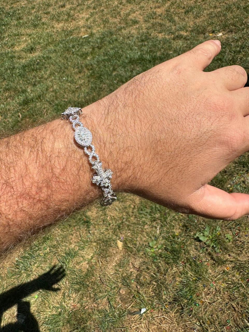 MOISSANITE Eternity Evil Eye Gothic Cross Link Bracelet Iced Out - 925 Silver - 14mm - 7.5"-8.5"