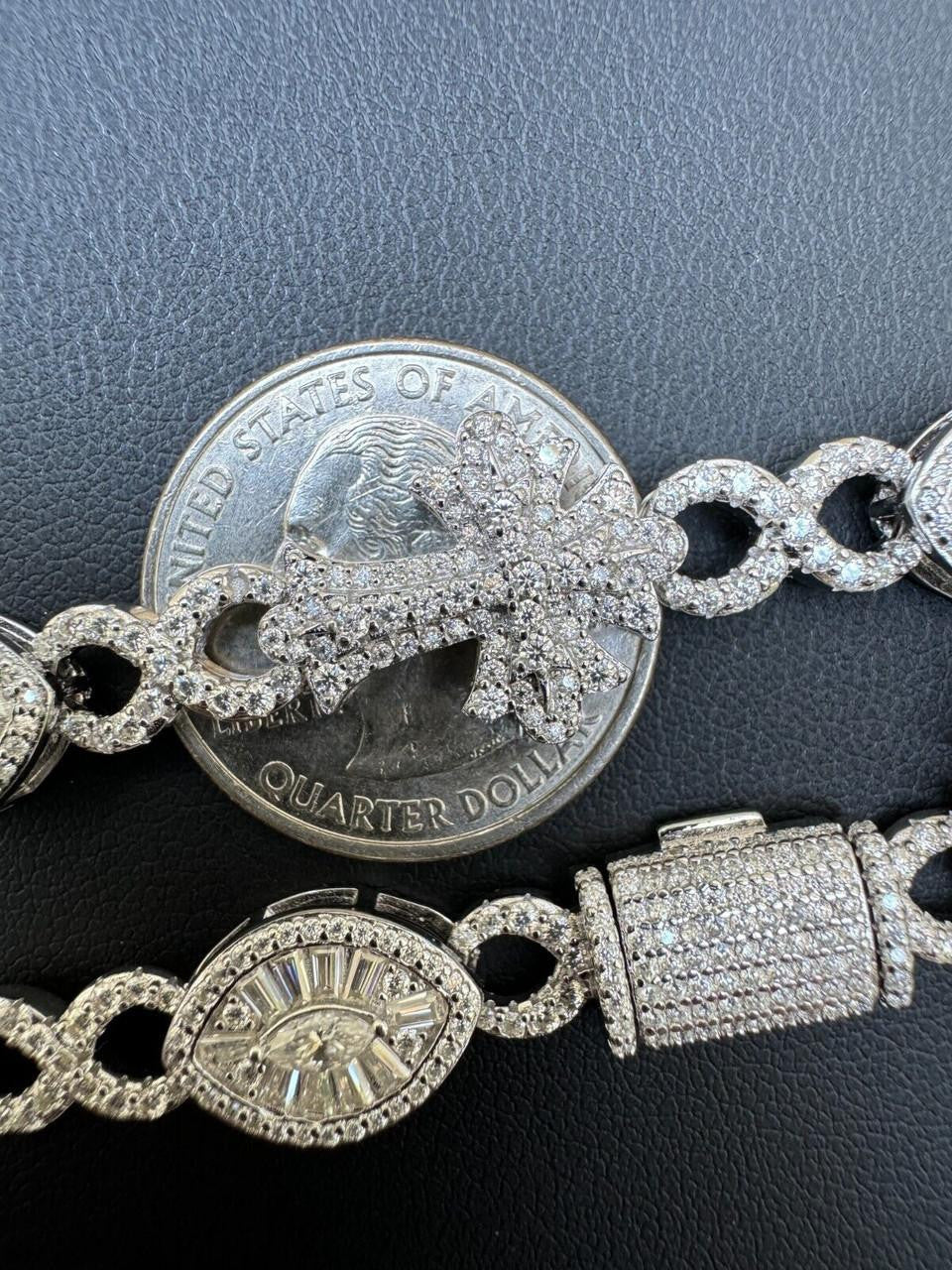 MOISSANITE Eternity Evil Eye Gothic Cross Link Bracelet Iced Out - 925 Silver - 14mm - 7.5"-8.5"