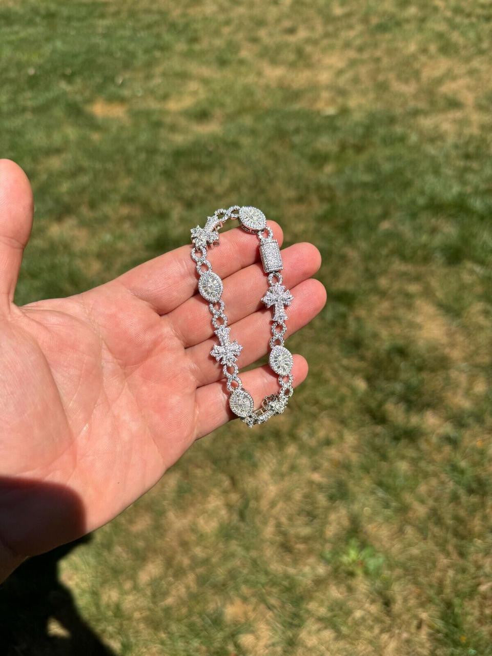 MOISSANITE Eternity Evil Eye Gothic Cross Link Bracelet Iced Out - 925 Silver - 14mm - 7.5"-8.5"
