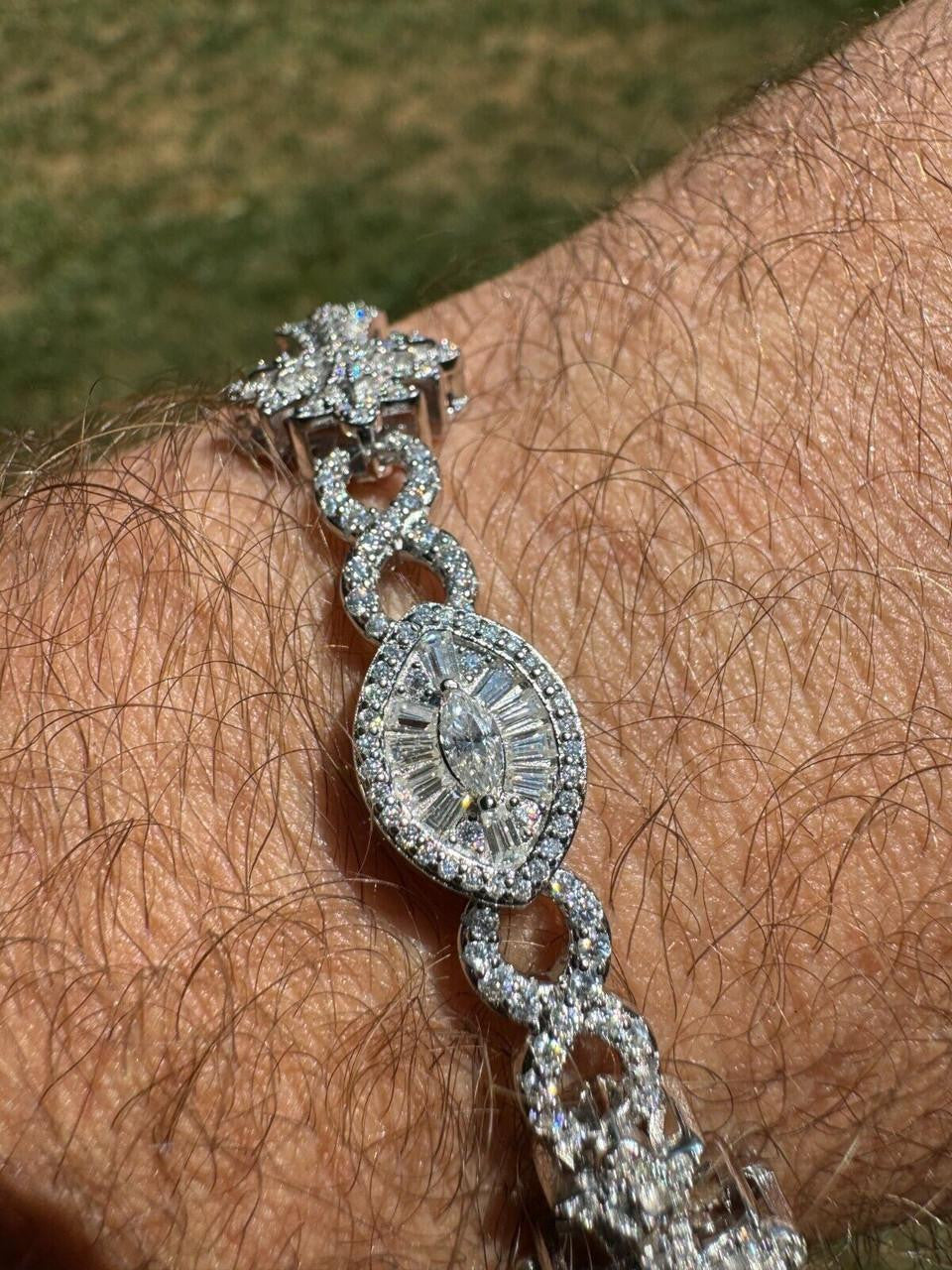MOISSANITE Eternity Evil Eye Gothic Cross Link Bracelet Iced Out - 925 Silver - 14mm - 7.5"-8.5"