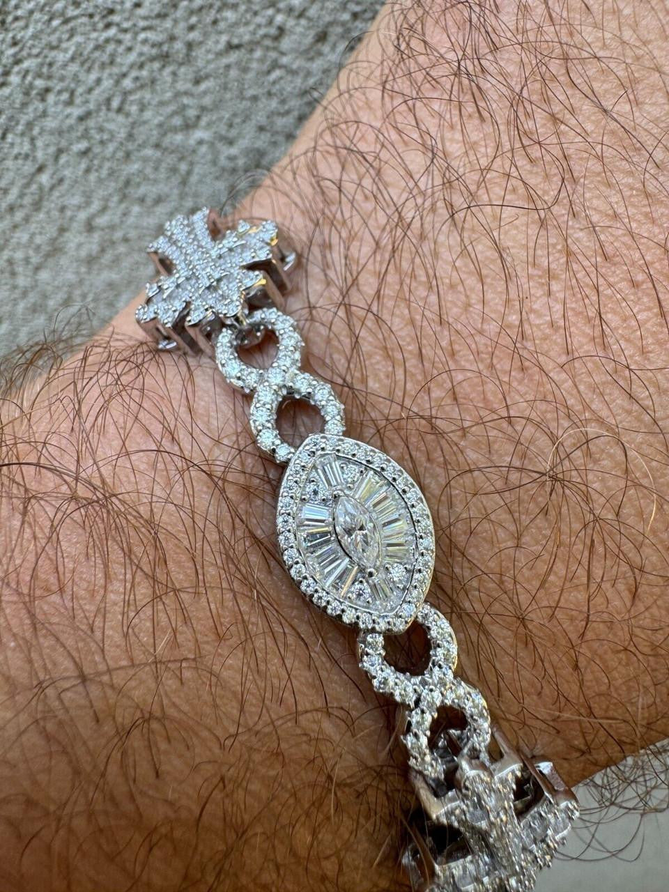 MOISSANITE Eternity Evil Eye Gothic Cross Link Bracelet Iced Out - 925 Silver - 14mm - 7.5"-8.5"