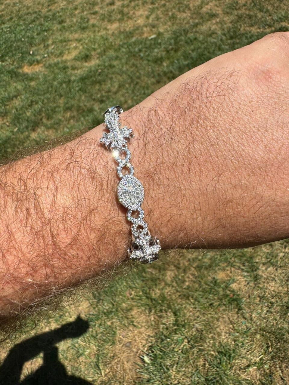 MOISSANITE Eternity Evil Eye Gothic Cross Link Bracelet Iced Out - 925 Silver - 14mm - 7.5"-8.5"