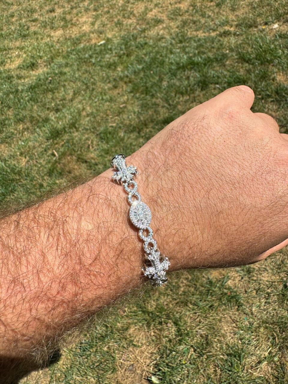 MOISSANITE Eternity Evil Eye Gothic Cross Link Bracelet Iced Out - 925 Silver - 14mm - 7.5"-8.5"