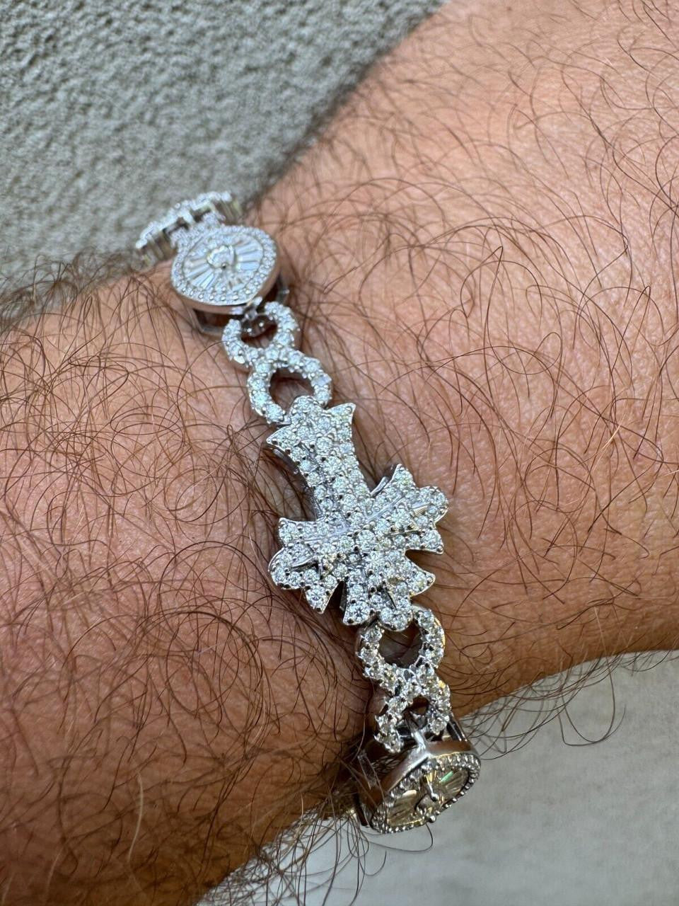 MOISSANITE Eternity Evil Eye Gothic Cross Link Bracelet Iced Out - 925 Silver - 14mm - 7.5"-8.5"