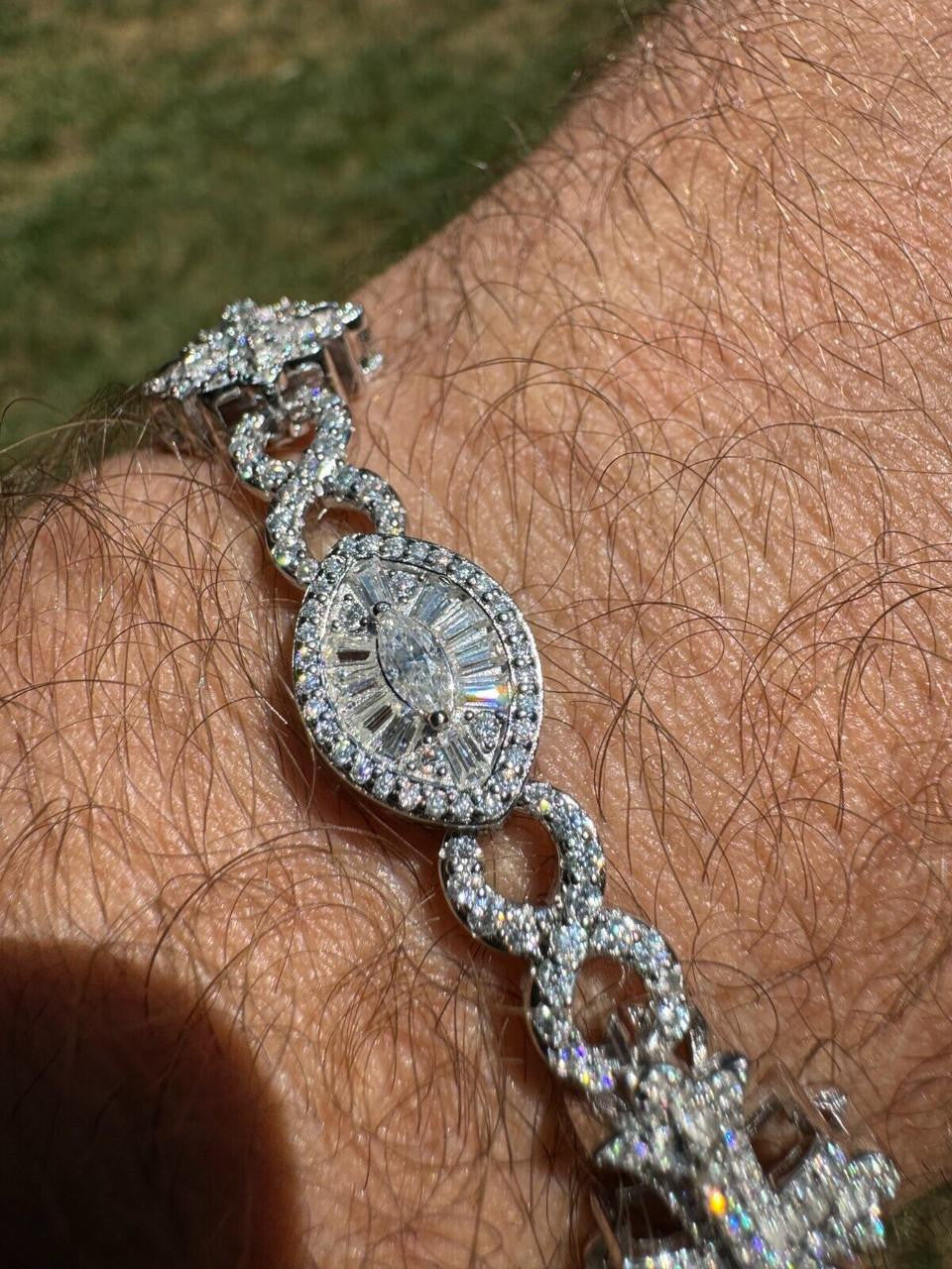 MOISSANITE Eternity Evil Eye Gothic Cross Link Bracelet Iced Out - 925 Silver - 14mm - 7.5"-8.5"