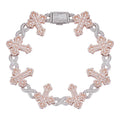 MOISSANITE Eternity Gothic Cross Link Bracelet Iced Out - 14k Rose Gold Vermeil & 925 Silver - 20mm - 6.25"-8.25"