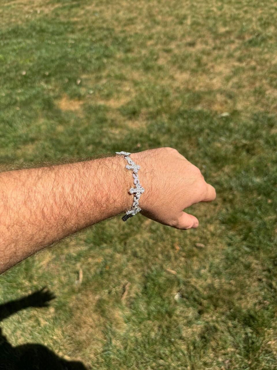 MOISSANITE Eternity Gothic Cross Link Bracelet Iced Out - 925 Silver - 20mm - 6.25"-8.25"