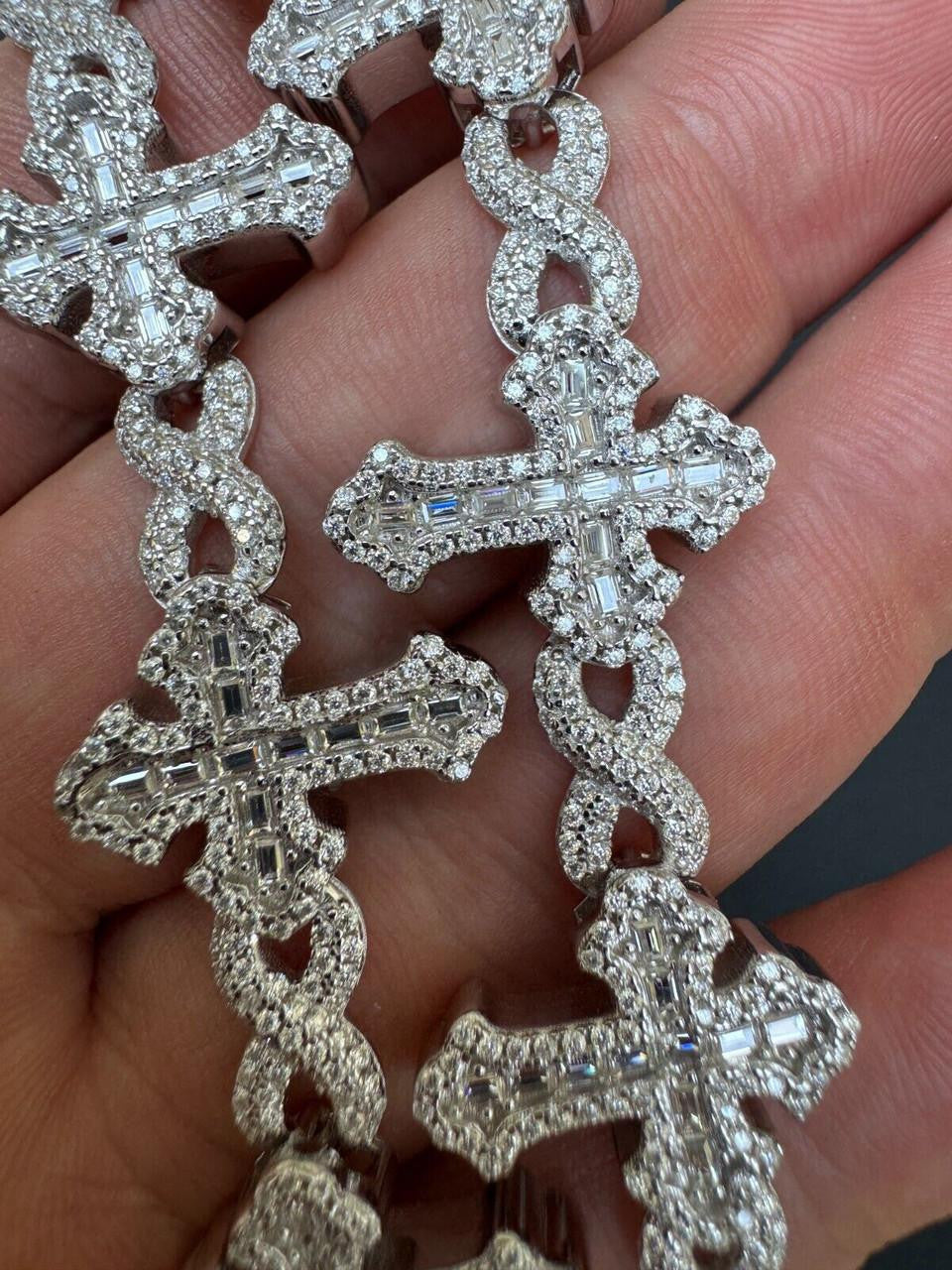MOISSANITE Eternity Gothic Cross Link Bracelet Iced Out - 925 Silver - 20mm - 6.25"-8.25"