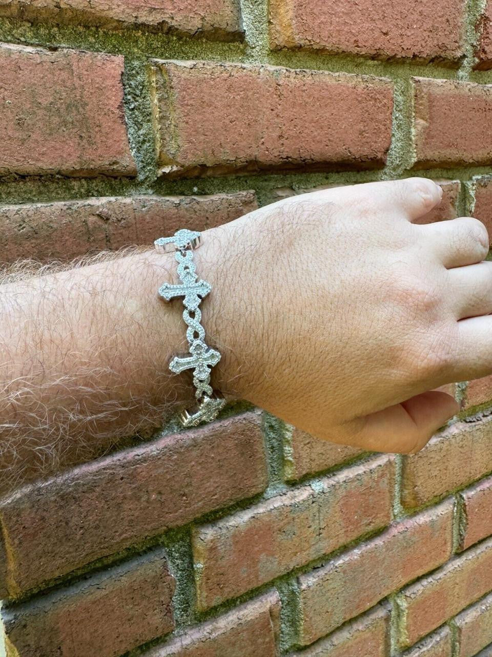 MOISSANITE Eternity Gothic Cross Link Bracelet Iced Out - 925 Silver - 20mm - 6.25"-8.25"