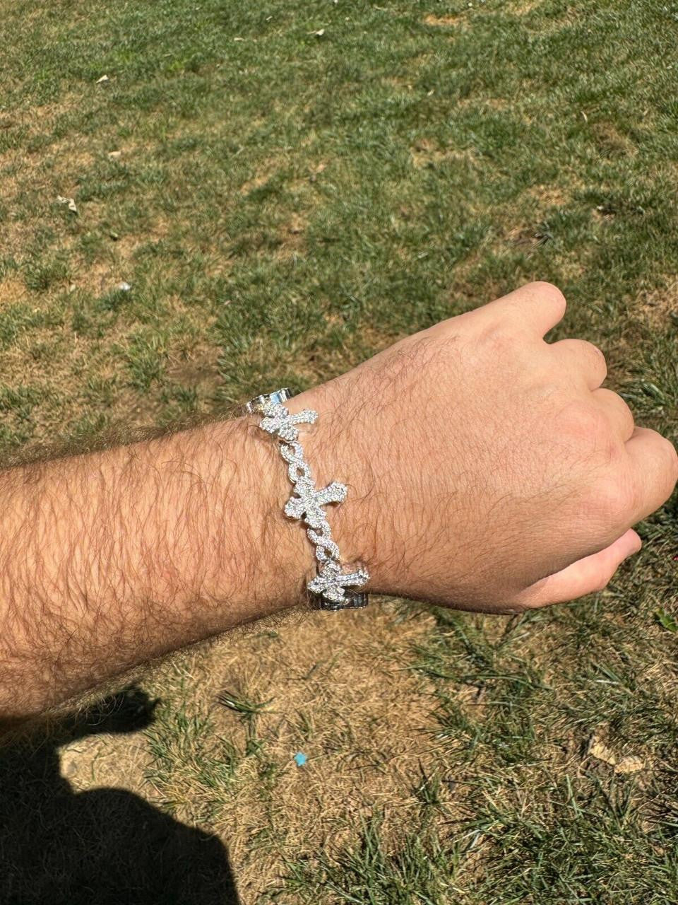 MOISSANITE Eternity Gothic Cross Link Bracelet Iced Out - 925 Silver - 20mm - 6.25"-8.25"