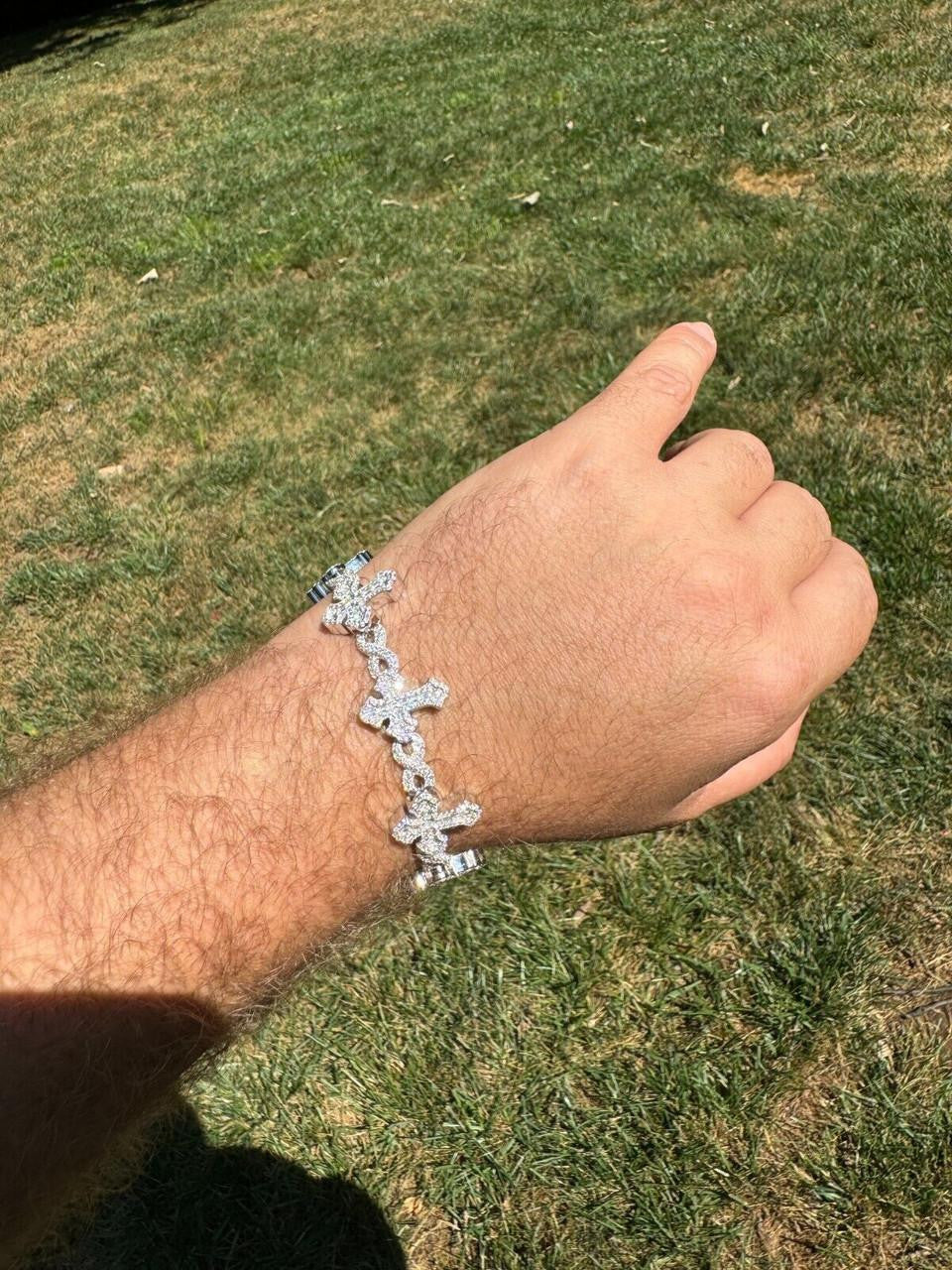 MOISSANITE Eternity Gothic Cross Link Bracelet Iced Out - 925 Silver - 20mm - 6.25"-8.25"