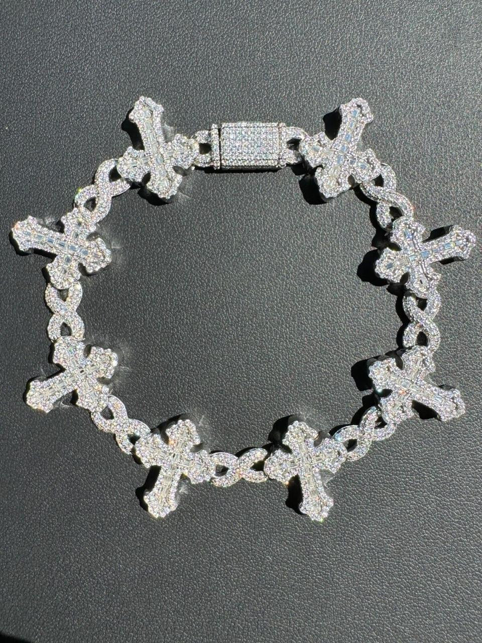 MOISSANITE Eternity Gothic Cross Link Bracelet Iced Out - 925 Silver - 20mm - 6.25"-8.25"