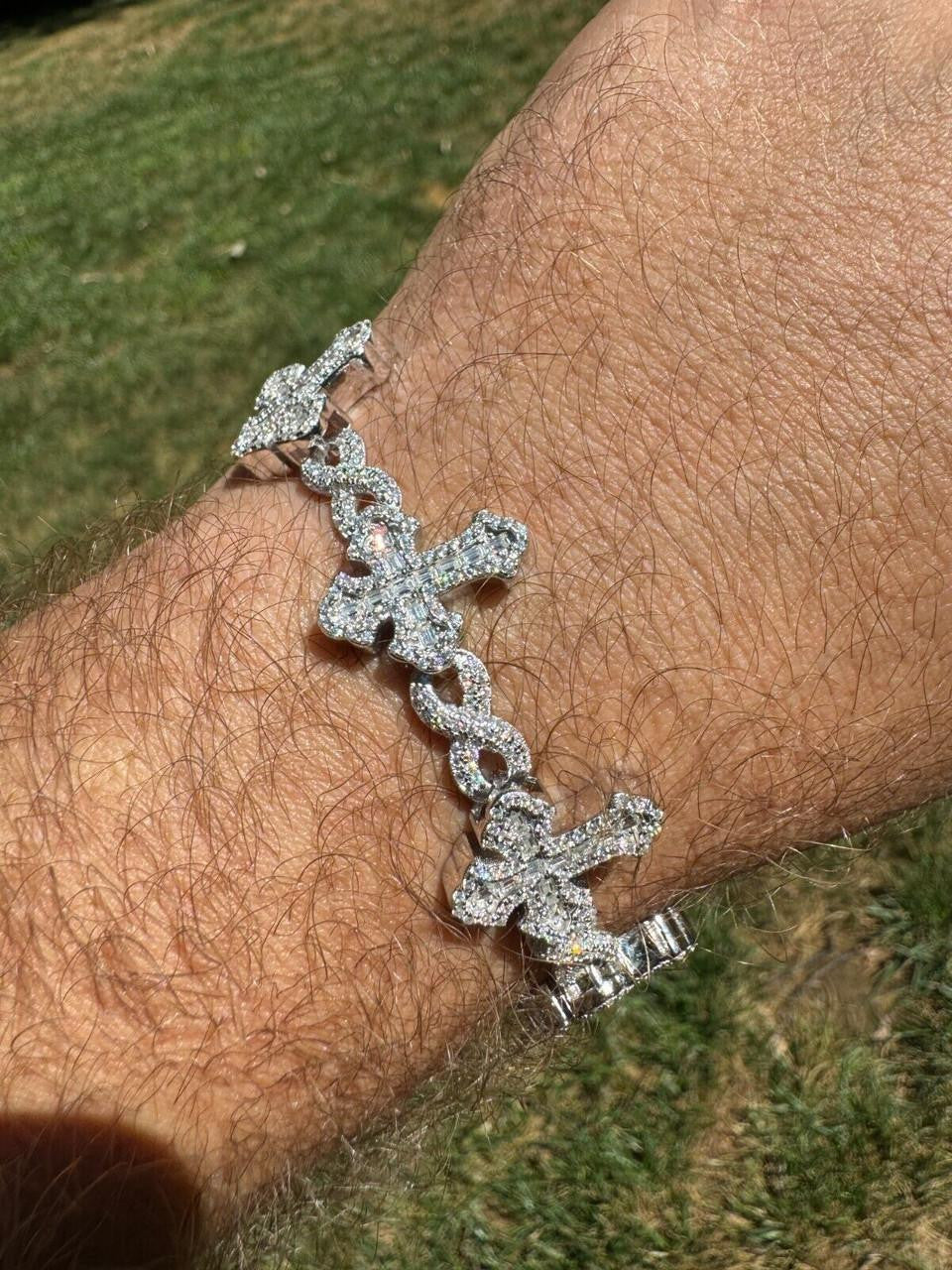 MOISSANITE Eternity Gothic Cross Link Bracelet Iced Out - 925 Silver - 20mm - 6.25"-8.25"